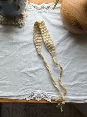 Handmade Cream Crochet Headband with Ties